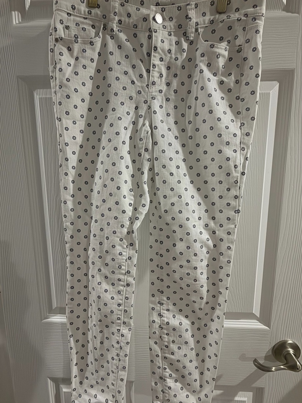 Ann Taylor White Chinos with Navy Floral Dot Print